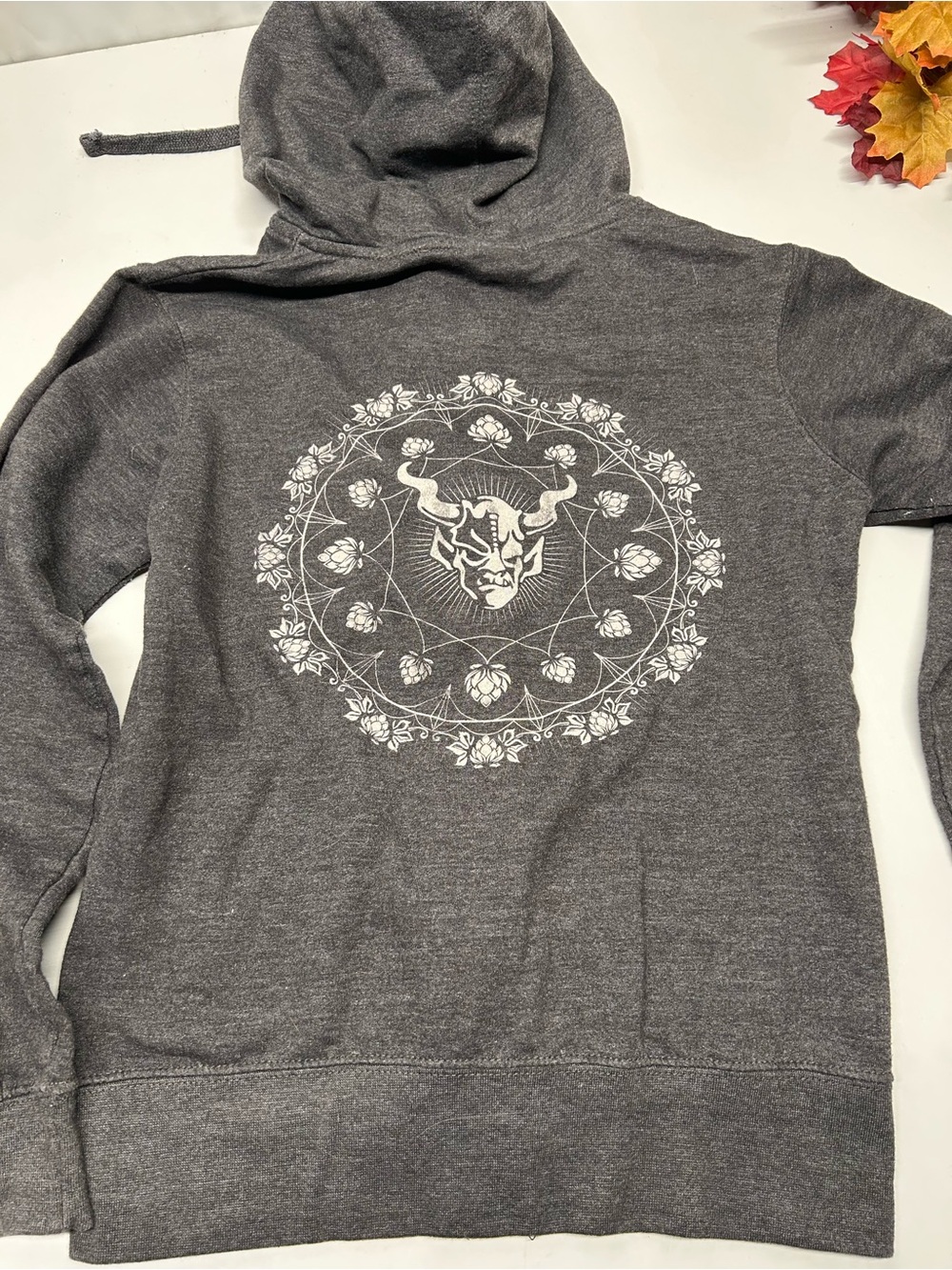 Women’s Gray Hooded Sweatshirt with White Graphic Back Print